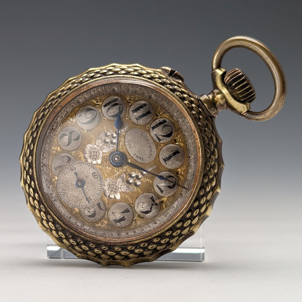 Circa 1890 Antique Pountet Chavet Pocket Watch with Gold Filling and Gunmetal Case in Good Working Condition